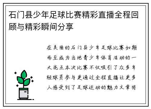 石门县少年足球比赛精彩直播全程回顾与精彩瞬间分享